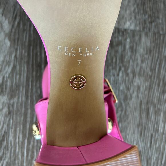 NWT Cecelia New York Gail Studded Block Heel Sandals in Pink Leather Size 7M - Picture 7 of 16